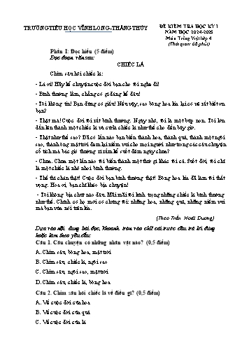 Đề kiểm tra học kì I môn Tiếng Việt Lớp 4 - Năm học 2024-2025 - Trường Tiểu học Vĩnh Long - Thắng Thủy (Có đáp án)