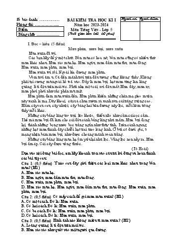 Đề kiểm tra học kì I môn Tiếng Việt Lớp 5 - Năm học 2023-2024 (Có đáp án)