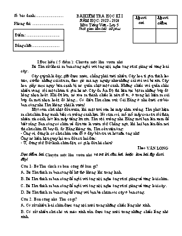 Đề kiểm tra học kì I môn Tiếng Việt + Toán Lớp 5 - Năm học 2023-2024 (Có đáp án)
