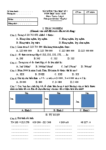 Đề kiểm tra học kì I môn Toán + Tiếng Việt Lớp 4 - Năm học 2023-2024 (Có đáp án)