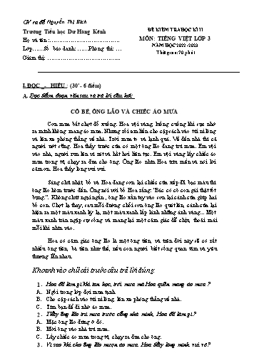 Đề kiểm tra học kì II môn Tiếng Việt Lớp 3 - Năm học 2022-2023 - Trường Tiểu học Dư Hàng Kênh (Có đáp án)