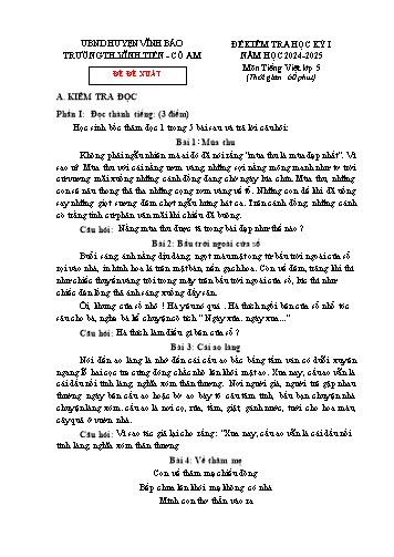 Đề kiểm tra học kỳ I môn Tiếng Việt 5 - Năm học 2024-2025 - Trường Tiểu học Vĩnh Tiến - Cổ Am (Có đáp án)