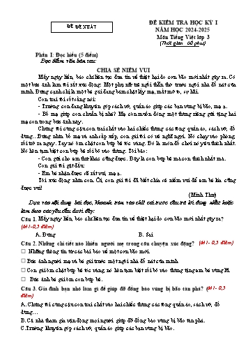 Đề kiểm tra học kỳ I môn Tiếng Việt Lớp 3 - Năm học 2024-2025 (Có đáp án)