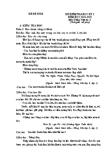 Đề kiểm tra học kỳ I môn Tiếng Việt Lớp 3 - Năm học 2024-2025 - UBND huyện Vĩnh Bảo (Có đáp án)