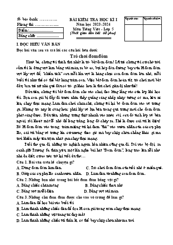 Đề kiểm tra học kỳ I môn Tiếng Việt Lớp 5 - Năm học 2023-2024 (Có đáp án)