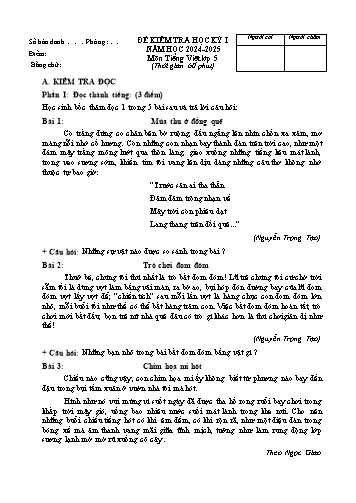 Đề kiểm tra học kỳ I môn Tiếng Việt Lớp 5 - Năm học 2024-2025 (Có đáp án)