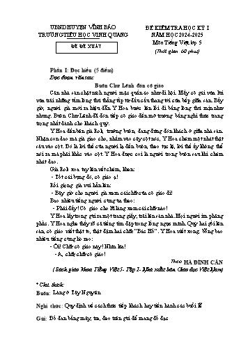 Đề kiểm tra học kỳ I môn Tiếng Việt Lớp 5 - Năm học 2024-2025 - Trường Tiểu học Vinh Quang (Có đáp án)