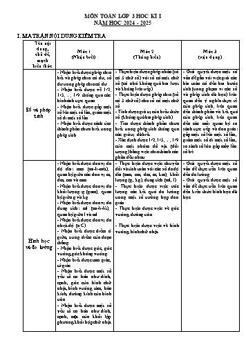 Đề kiểm tra học kỳ I môn Toán 3 - Năm học 2024-2025 - UBND huyện Vĩnh Bảo (Có đáp án + Ma trận)