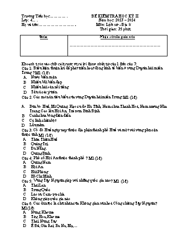 Đề kiểm tra học kỳ II môn Lịch sử và Địa lí Lớp 4 (Có đáp án)