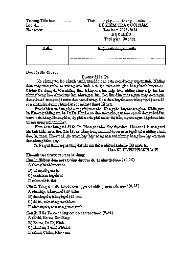 Đề kiểm trac cuối năm môn Tiếng Việt Lớp 4 - Năm học 2023-2024 (Có đáp án)