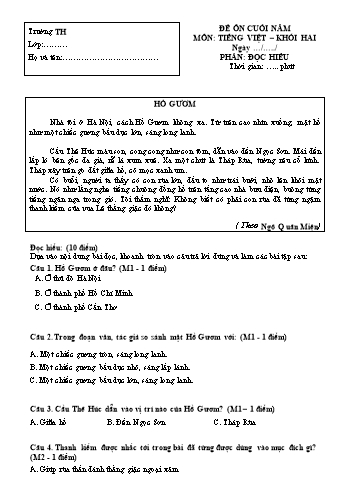 Đề ôn cuối năm môn Tiếng Việt 2 (Có đáp án)