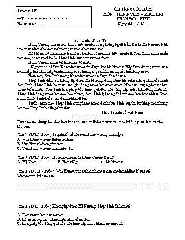 Đề ôn tập cuối năm môn Tiếng Việt Khối 2 (Có đáp án)