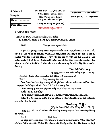 Đề thi chất lượng học kì I môn Tiếng Việt Lớp 5 - Năm học 2024-2025 (Có đáp án)