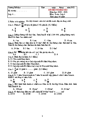 Đề thi cuối học kì 2 môn Toán Lớp 4 - Năm học 2021-2022 (Có đáp án)