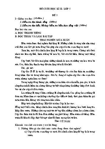 Đề thi cuối học kì II môn Tiếng Việt Lớp 5 - Đề 5
