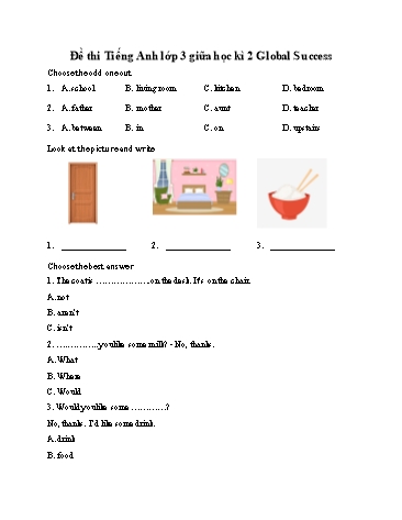 Đề thi giữa học kì 2 môn Tiếng Anh Lớp 3 Global Success (Có đáp án)