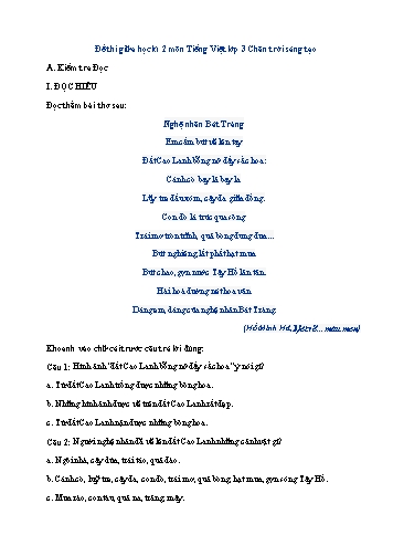 Đề thi giữa học kì 2 môn Tiếng Việt 3 - Sách Chân trời sáng tạo (Có đáp án)