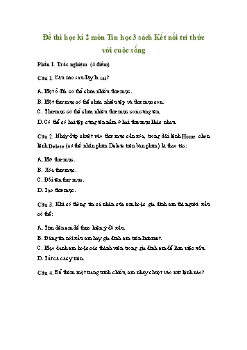 Đề thi học kì 2 môn Tin học Lớp 3 Sách Kết nối tri thức (Có đáp án + Ma trận)