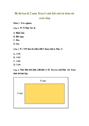 Đề thi học kì 2 môn Toán Lớp 3 Sách Kết nối tri thức (Có đáp án + Ma trận)
