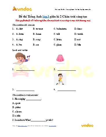 Đề thi Tiếng Anh Lớp 3 giữa kì 2 Sách Chân trời sáng tạo (Có đáp án)