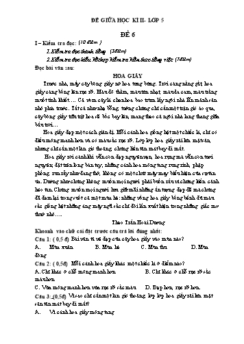 Đề thi tra giữa học kì II môn Tiếng Việt 5 - Đề 6