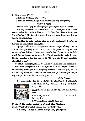 Đề thi tra giữa học kì II môn Tiếng Việt 5 - Đề 7