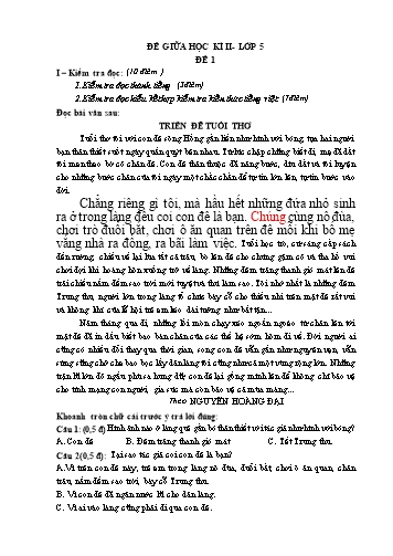 Đề thi tra giữa học kì II môn Tiếng Việt 5