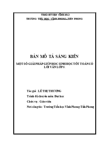 Đơn công nhận Sáng kiến Một số giải pháp giúp học sinh học tốt Toán có lời văn Lớp 5