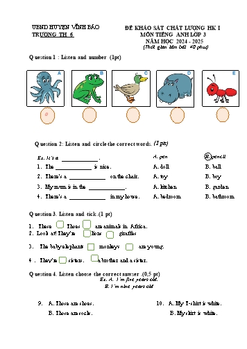 File nghe + Đề khảo sát chất lượng học kì I môn Tiếng Anh Lớp 3 - Năm 2024-2025 - Trường Tiểu học 6