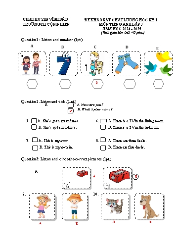 File nghe + Đề khảo sát chất lượng học kỳ I môn Tiếng Anh Lớp 3 - Năm 2024-2025 - Trường Tiểu học Cộng Hiền