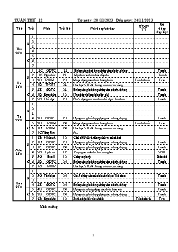 Kế hoạch bài dạy các môn khối Tiểu học - Tuần 12 - Năm học 2023-2024