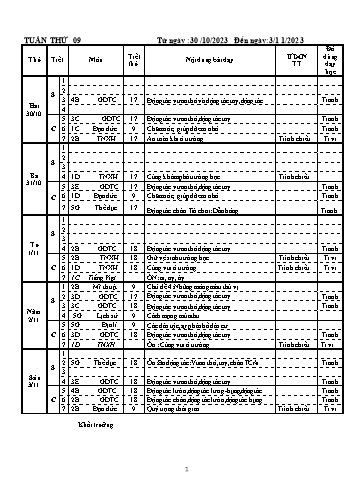 Kế hoạch bài dạy các môn khối Tiểu học - Tuần 9 - Năm học 2023-2024
