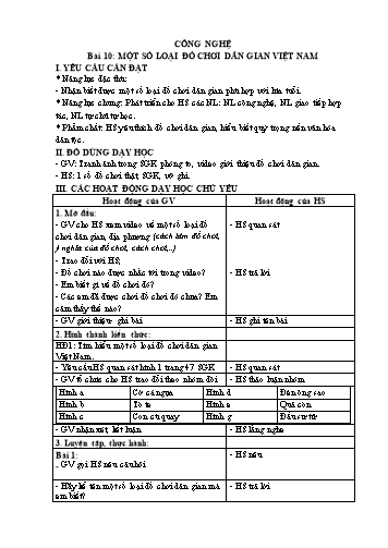 Kế hoạch bài dạy Công nghệ 4 (Kết nối tri thức) - Bài 10: Một số loại đồ chơi dân gian Việt Nam Kế hoạch bài dạy Công nghệ 4 (Kết nối tri thức) - Bài 10: Một số loại đồ chơi dân gian Việt Nam