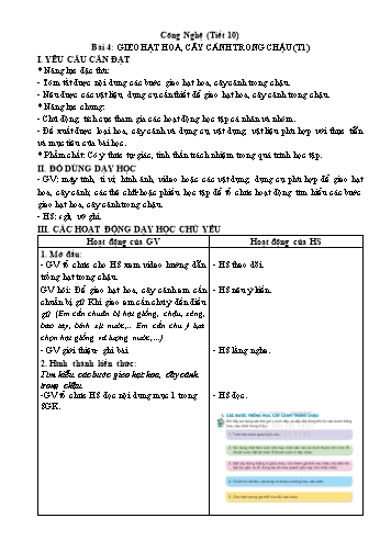 Kế hoạch bài dạy Công nghệ 4 (Kết nối tri thức) - Bài 4: Gieo hạt hoa, cây cảnh trong chậu Kế hoạch bài dạy Công nghệ 4 (Kết nối tri thức) - Bài 4: Gieo hạt hoa, cây cảnh trong chậu