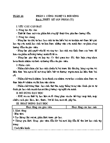 Kế hoạch bài dạy Công nghệ 5 - Tuần 10, Bài 4: Thiết kế sản phẩm (Tiết 2)