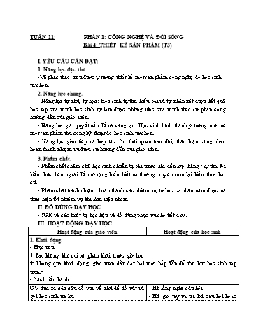 Kế hoạch bài dạy Công nghệ 5 - Tuần 11, Bài 4: Thiết kế sản phẩm (Tiết 3)