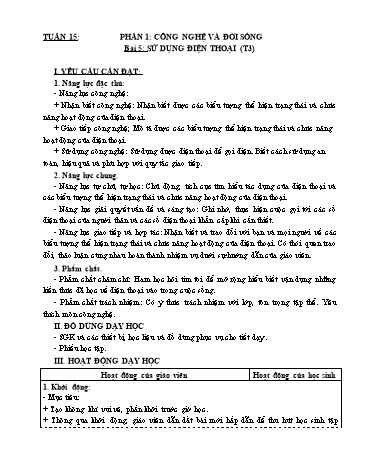 Kế hoạch bài dạy Công nghệ 5 - Tuần 15, Bài 5: Sử dụng điện thoại (Tiết 3)