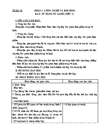Kế hoạch bài dạy Công nghệ 5 - Tuần 20, Bài 6: Dùng tủ lạnh (Tiết 2)