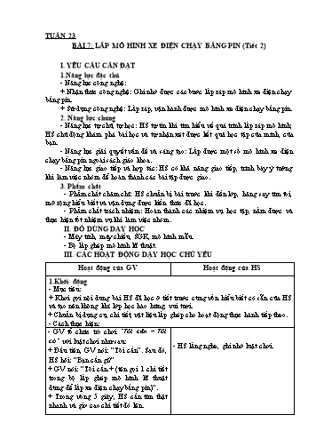 Kế hoạch bài dạy Công nghệ 5 - Tuần 23, Bài 7: Lắp ráp mô hình xe điện chạy bằng pin (Tiết 2)