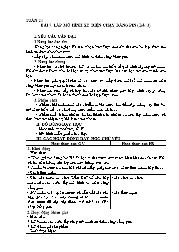 Kế hoạch bài dạy Công nghệ 5 - Tuần 24, Bài 7: Lắp ráp mô hình xe điện chạy bằng pin (Tiết 3)