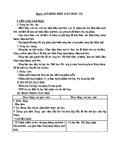 Kế hoạch bài dạy Công nghệ 5 - Tuần 29, Bài 9: Mô hình mặt trời (Tiết 1)