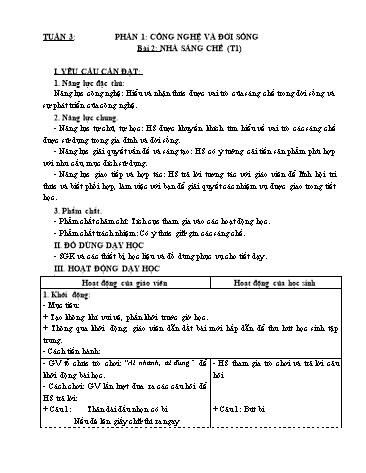 Kế hoạch bài dạy Công nghệ 5 - Tuần 3, Bài 2: Nhà sáng chế (Tiết 1)