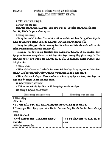 Kế hoạch bài dạy Công nghệ 5 - Tuần 3, Bài 3: Tìm hiểu thiết kế (Tiết 1)