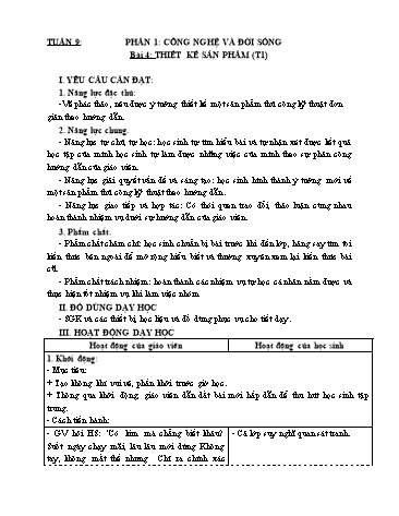 Kế hoạch bài dạy Công nghệ 5 - Tuần 9, Bài 4: Thiết kế sản phẩm (Tiết 1)