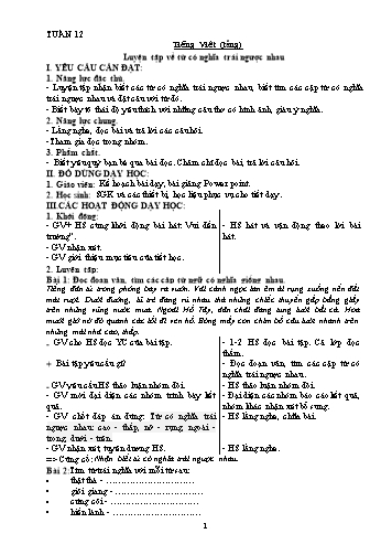 Kế hoạch bài dạy môn Tiếng Việt Lớp 4 - Tuần 12