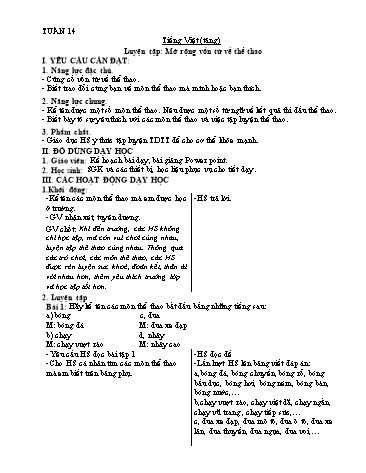 Kế hoạch bài dạy môn Tiếng Việt Lớp 4 - Tuần 14