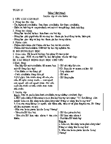 Kế hoạch bài dạy môn Tiếng Việt Lớp 4 - Tuần 15