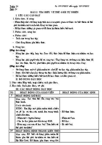 Kế hoạch bài dạy môn Tin học 3 (Kết nối tri thức) - Bài 12: Tìm hiểu về giới tự nhiên