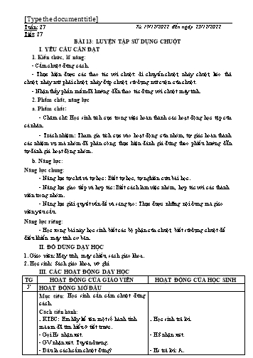 Kế hoạch bài dạy môn Tin học 3 (Kết nối tri thức) - Bài 13: Luyện tập sử dụng chuột