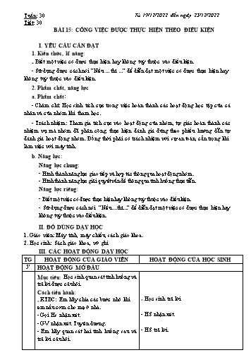 Kế hoạch bài dạy môn Tin học 3 (Kết nối tri thức) - Bài 15: Công việc được thực hiện theo điều kiện